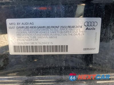 Zdjęcie 13 z 13 samochodu: 2007 AUDI A4 3.2 QUATTRO VIN:WAUDH78E97A244315 - miniatura