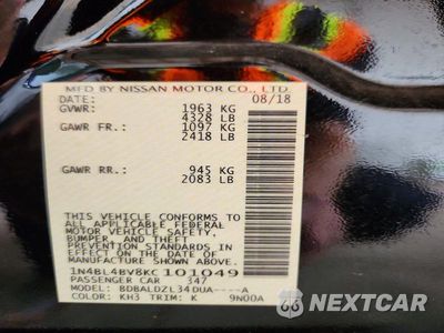 Zdjęcie 12 z 12 samochodu: 2019 NISSAN ALTIMA S VIN:1N4BL4BV8KC101049 - miniatura