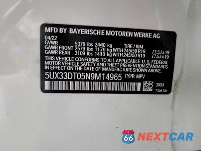 Zdjęcie 13 z 13 samochodu: 2022 BMW X4 XDRIVE30I VIN:5UX33DT05N9M14965 - miniatura
