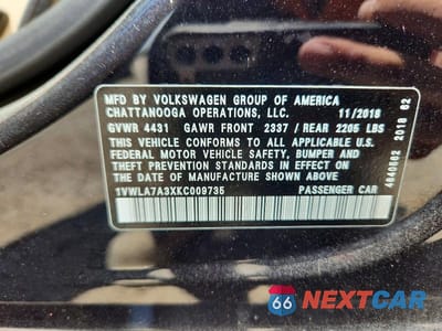 Zdjęcie 12 z 12 samochodu: 2019 VOLKSWAGEN PASSAT WOLFSBURG VIN:1VWLA7A3XKC009735 - miniatura