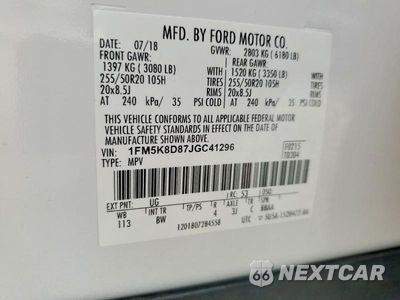 Zdjęcie 13 z 13 samochodu: 2018 FORD EXPLORER XLT VIN:1FM5K8D87JGC41296 - miniatura