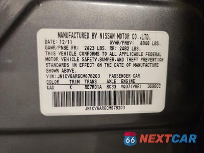 Zdjęcie 13 z 13 samochodu: 2012 INFINITI G37 VIN:JN1CV6AR6CM678203 - miniatura