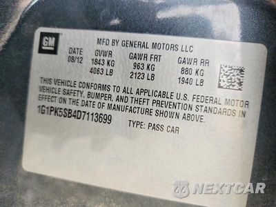 Zdjęcie 12 z 12 samochodu: 2013 CHEVROLET CRUZE LT VIN:1G1PK5SB4D7113699 - miniatura