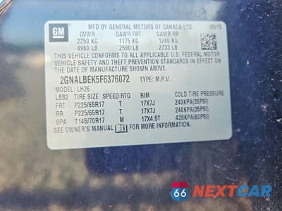 Zdjęcie 13 z 13 samochodu: 2015 CHEVROLET EQUINOX LT VIN:2GNALBEK5F6376072 - miniatura