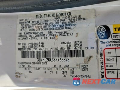 Zdjęcie 12 z 12 samochodu: 2011 LINCOLN MKZ VIN:3LNHL2GC3BR765398 - miniatura