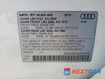 Zdjęcie 13 z 13 samochodu: 2018 AUDI SQ5 PRESTIGE VIN:WA1C4AFY8J2182275 - miniatura