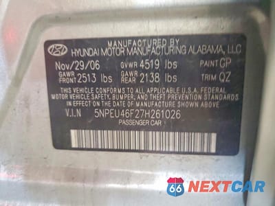 Zdjęcie 12 z 12 samochodu: 2007 HYUNDAI SONATA SE VIN:5NPEU46F27H261026 - miniatura