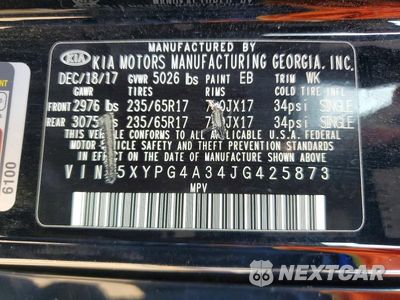 Zdjęcie 14 z 14 samochodu: 2018 KIA SORENTO L VIN:5XYPG4A34JG425873 - miniatura