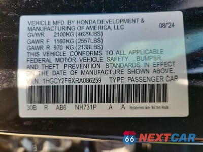 Zdjęcie 12 z 12 samochodu: 2024 HONDA ACCORD HYBRID EXL VIN:1HGCY2F6XRA086259 - miniatura