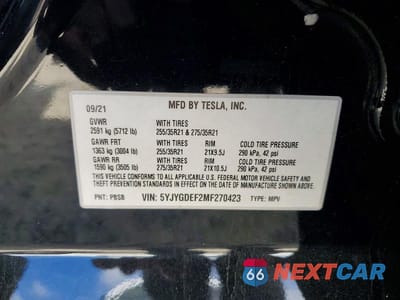Zdjęcie 13 z 13 samochodu: 2021 TESLA MODEL Y VIN:5YJYGDEF2MF270423 - miniatura