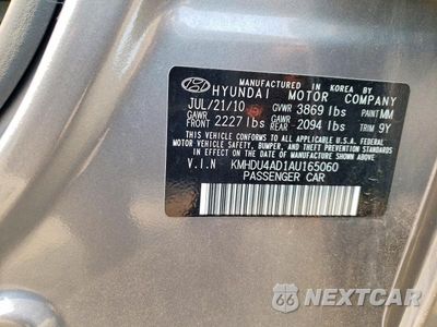 Zdjęcie 12 z 12 samochodu: 2010 HYUNDAI ELANTRA GLS VIN:KMHDU4AD1AU165060 - miniatura