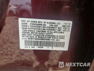 Zdjęcie 13 z 13 samochodu: 2013 HONDA PILOT LX VIN:5FNYF4H24DB024582 - miniatura
