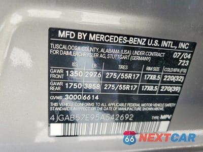 Zdjęcie 12 z 12 samochodu: 2005 MERCEDES-BENZ ML 350 VIN:4JGAB57E95A542692 - miniatura