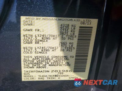 Zdjęcie 12 z 12 samochodu: 2013 NISSAN NV 3500 HD S VIN:5BZBF0AA2DN201986 - miniatura