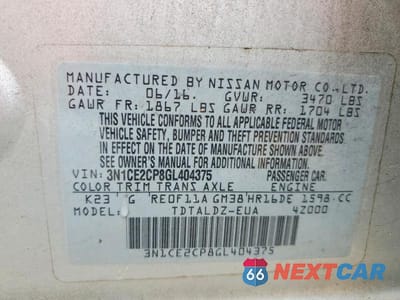 Zdjęcie 12 z 12 samochodu: 2016 NISSAN VERSA NOTE SV VIN:3N1CE2CP8GL404375 - miniatura