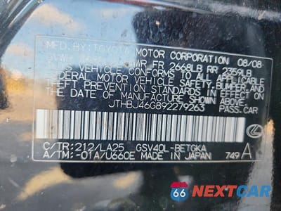 Zdjęcie 12 z 12 samochodu: 2009 LEXUS ES 350 VIN:JTHBJ46G892279263 - miniatura