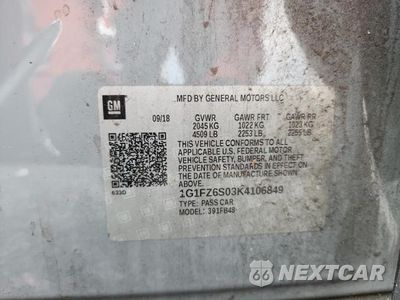 Zdjęcie 12 z 12 samochodu: 2019 CHEVROLET BOLT EV PREMIER VIN:1G1FZ6S03K4106849 - miniatura