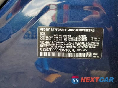 Zdjęcie 13 z 13 samochodu: 2022 BMW X3 XDRIVE30I VIN:5UX53DP03N9N10676 - miniatura