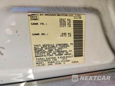 Zdjęcie 12 z 12 samochodu: 2017 NISSAN ALTIMA 2.5 SV VIN:1N4AL3AP4HC160407 - miniatura