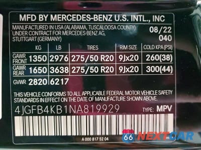 Zdjęcie 13 z 13 samochodu: 2022 MERCEDES-BENZ GLE 350 4MATIC VIN:4JGFB4KB1NA819929 - miniatura