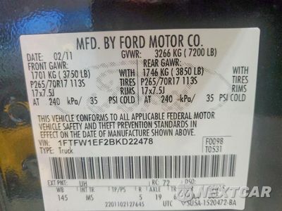 Zdjęcie 12 z 12 samochodu: 2011 FORD F150 SUPERCREW VIN:1FTFW1EF2BKD22478 - miniatura
