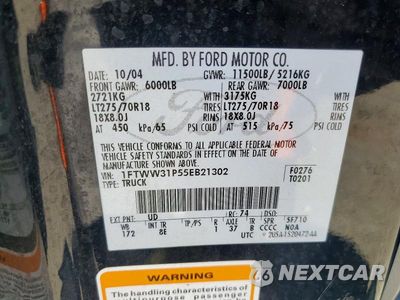 Zdjęcie 12 z 12 samochodu: 2005 FORD F350 SRW SUPER DUTY VIN:1FTWW31P55EB21302 - miniatura