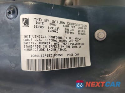 Zdjęcie 12 z 12 samochodu: 2005 SATURN ION LEVEL 3 VIN:1G8AL52F05Z183259 - miniatura
