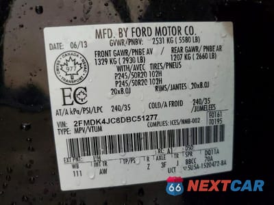 Zdjęcie 13 z 13 samochodu: 2013 FORD EDGE SEL VIN:2FMDK4JC8DBC51277 - miniatura