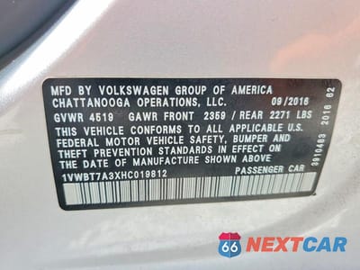 Zdjęcie 12 z 12 samochodu: 2017 VOLKSWAGEN PASSAT SE VIN:1VWBT7A3XHC019812 - miniatura