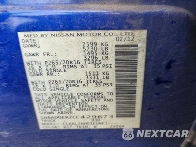 Zdjęcie 12 z 12 samochodu: 2012 NISSAN FRONTIER S VIN:1N6AD0ER2CC429673 - miniatura