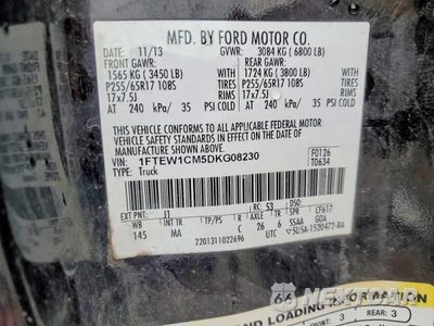 Zdjęcie 12 z 12 samochodu: 2013 FORD F150 SUPERCREW VIN:1FTEW1CM5DKG08230 - miniatura