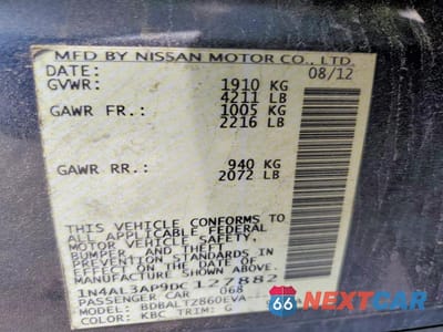 Zdjęcie 12 z 12 samochodu: 2013 NISSAN ALTIMA 2.5 VIN:1N4AL3AP9DC127882 - miniatura