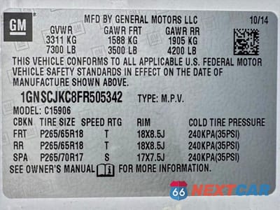 Zdjęcie 15 z 15 samochodu: 2015 CHEVROLET SUBURBAN C1500 LT VIN:1GNSCJKC8FR505342 - miniatura