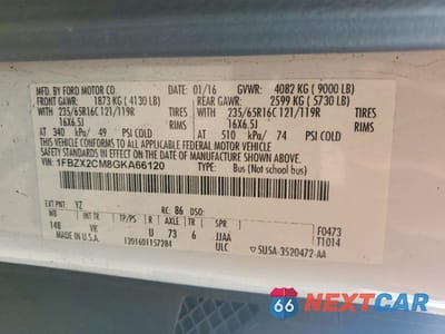 Zdjęcie 13 z 13 samochodu: 2016 FORD TRANSIT T-350 VIN:1FBZX2CM8GKA66120 - miniatura
