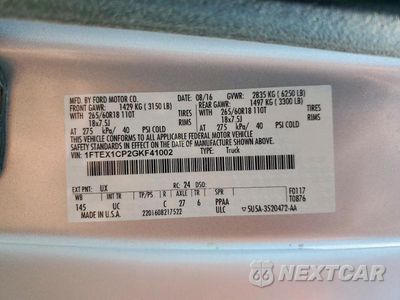 Zdjęcie 13 z 13 samochodu: 2016 FORD F150 SUPER CAB VIN:1FTEX1CP2GKF41002 - miniatura