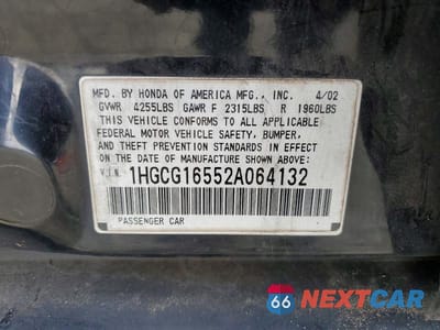 Zdjęcie 12 z 12 samochodu: 2002 HONDA ACCORD EX VIN:1HGCG16552A064132 - miniatura