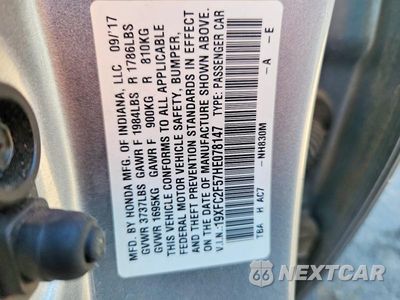 Zdjęcie 12 z 12 samochodu: 2017 HONDA CIVIC LX VIN:19XFC2F57HE078147 - miniatura