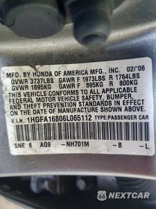 Zdjęcie 12 z 12 samochodu: 2006 HONDA CIVIC EX VIN:1HGFA16806L065112 - miniatura