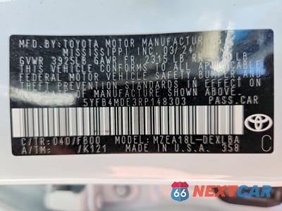 Zdjęcie 12 z 12 samochodu: 2024 TOYOTA COROLLA LE VIN:5YFB4MDE3RP148303 - miniatura