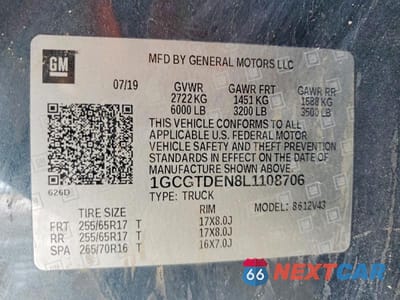 Zdjęcie 13 z 13 samochodu: 2020 CHEVROLET COLORADO Z71 VIN:1GCGTDEN8L1108706 - miniatura