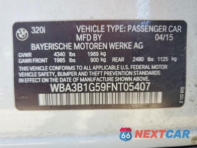 Zdjęcie 12 z 12 samochodu: 2015 BMW 320 I VIN:WBA3B1G59FNT05407 - miniatura