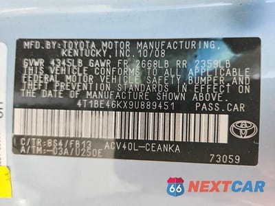 Zdjęcie 12 z 12 samochodu: 2009 TOYOTA CAMRY LE VIN:4T1BE46KX9U889451 - miniatura