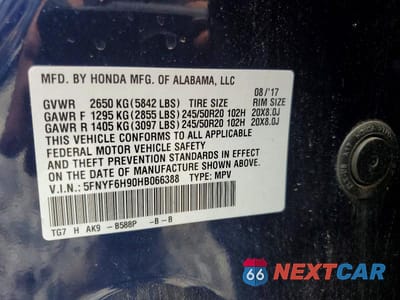 Zdjęcie 14 z 14 samochodu: 2017 HONDA PILOT TOURING VIN:5FNYF6H90HB066388 - miniatura