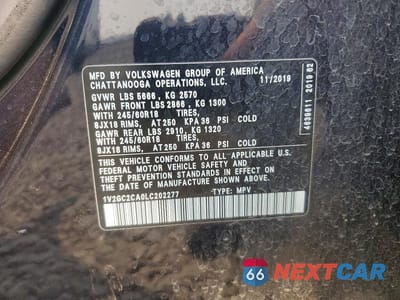 Zdjęcie 14 z 14 samochodu: 2020 VOLKSWAGEN ATLAS CROSS SPORT S VIN:1V2GC2CA0LC202277 - miniatura