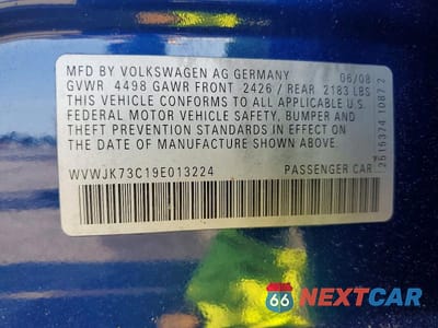 Zdjęcie 12 z 12 samochodu: 2009 VOLKSWAGEN PASSAT TURBO VIN:WVWJK73C19E013224 - miniatura