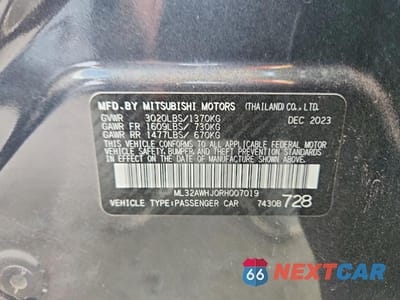 Zdjęcie 12 z 12 samochodu: 2024 MITSUBISHI MIRAGE SE VIN:ML32AWHJ0RH007019 - miniatura