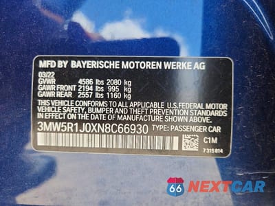 Zdjęcie 12 z 12 samochodu: 2022 BMW 330I VIN:3MW5R1J0XN8C66930 - miniatura