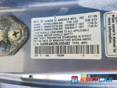 Zdjęcie 13 z 13 samochodu: 2009 HONDA CR-V EX VIN:5J6RE48539L055483 - miniatura
