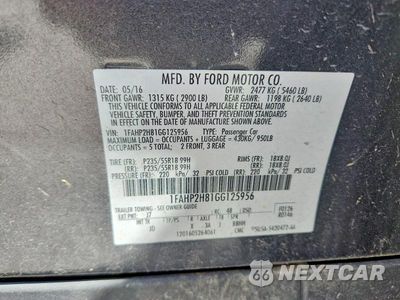 Zdjęcie 12 z 12 samochodu: 2016 FORD TAURUS SEL VIN:1FAHP2H81GG125956 - miniatura