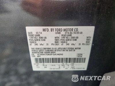 Zdjęcie 13 z 13 samochodu: 2015 FORD EXPLORER XLT VIN:1FM5K7D83FGA34292 - miniatura